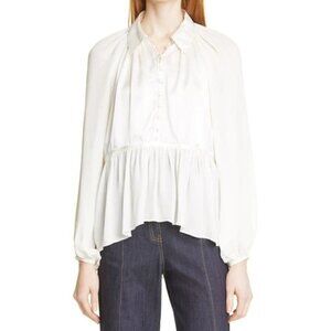 NWTD CINQ À SEPT Size M Evan Oversize Silk Top In Ivory MSRP $395